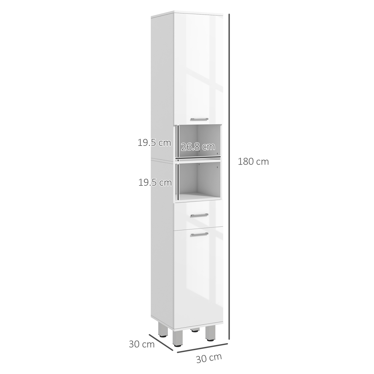 kleankin Tall Narrow Bathroom Storage Cabinet Cupboard w/ Drawer & 2-Tier Doors, White