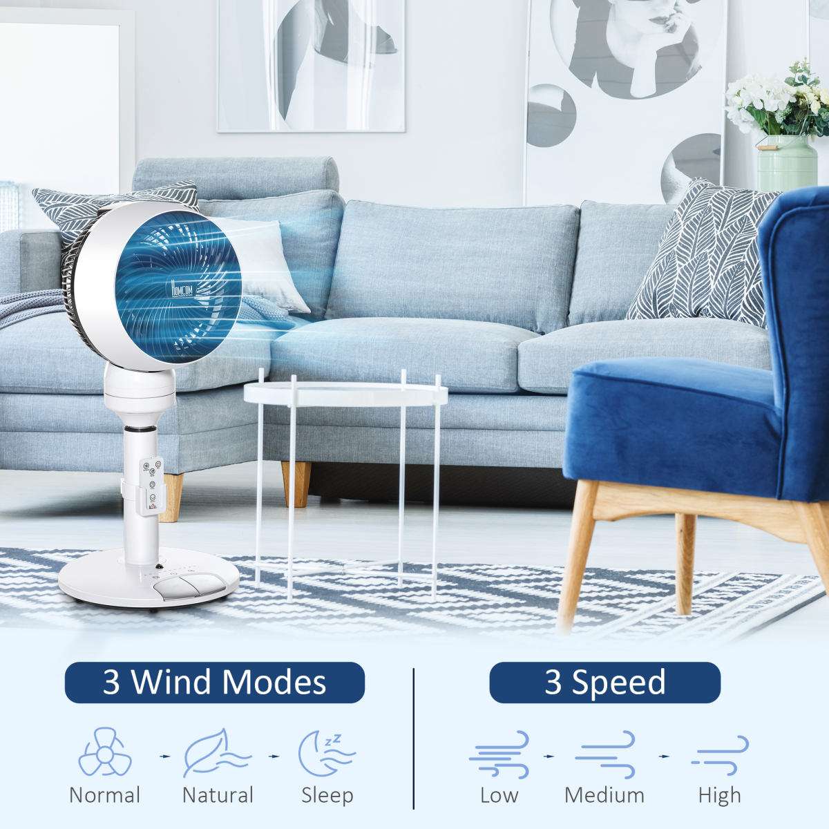 3-Speed Air Circulator Fan w/ Oscillation, Tilt & Remote (Black/White)