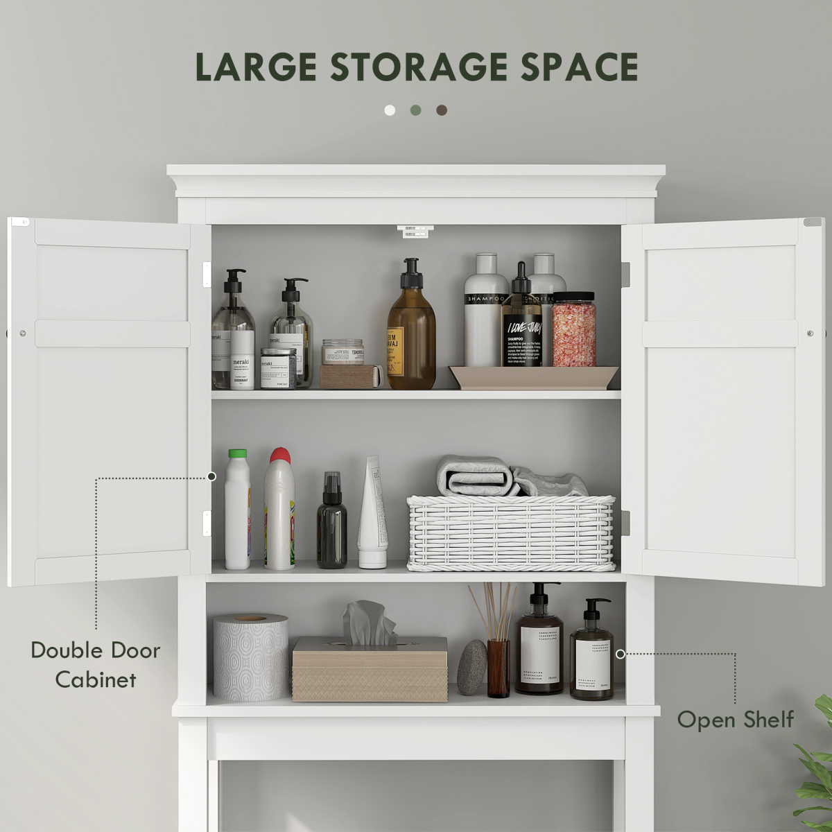 HOMCOM 3-Tier Over Toilet Storage Cabinet with Adjustable Shelves, White