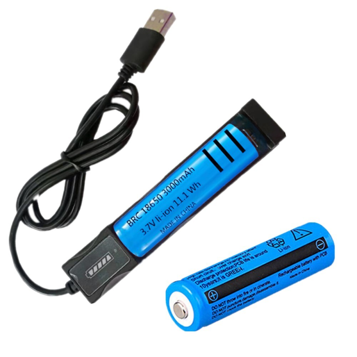 2PC 3000mAh 18650 Rechargeable Batteries + USB Charger for Headlamp Flashlight