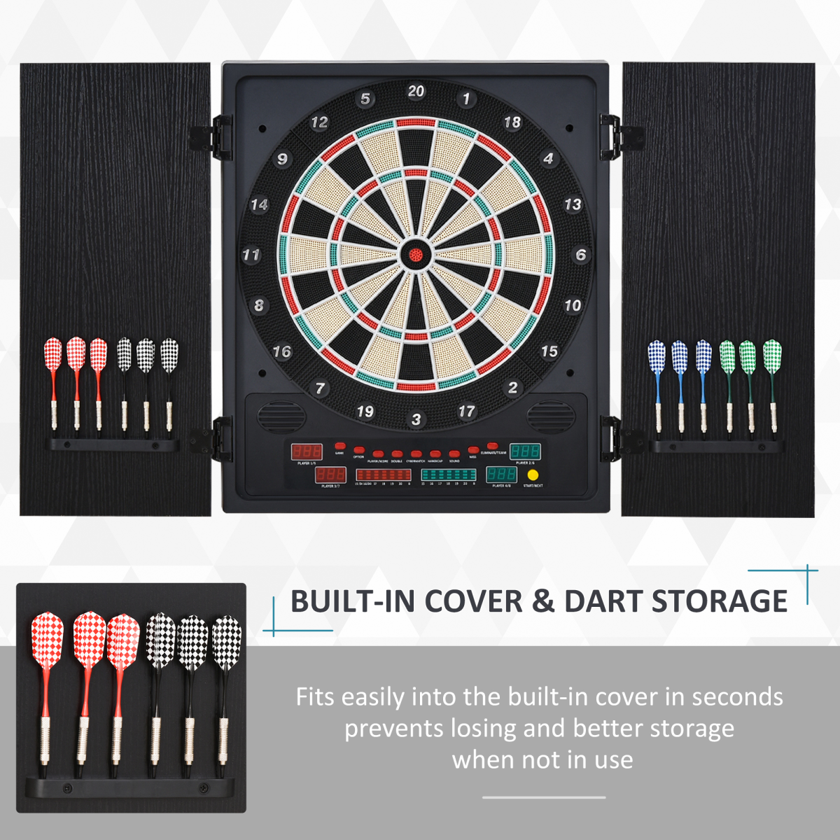 LED Electronic Dartboard with Digital Scoreboard, 27 Games & Storage Cabinet