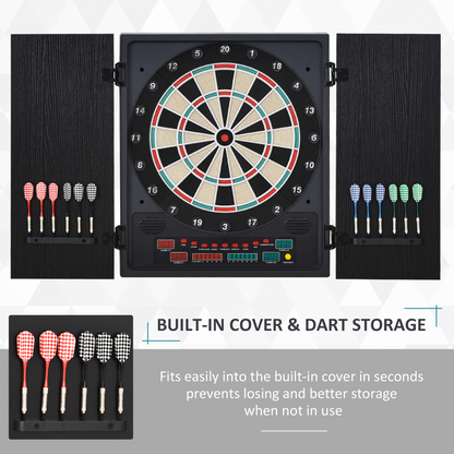 LED Electronic Dartboard with Digital Scoreboard, 27 Games & Storage Cabinet