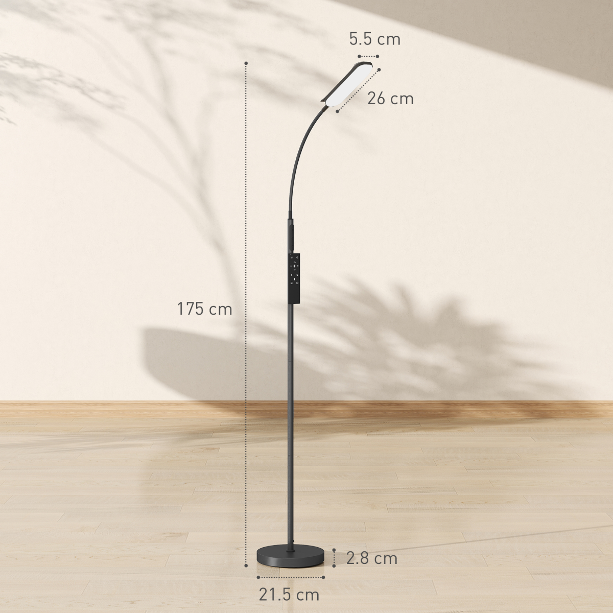 HOMCOM LED Floor Lamp, Black, Magnetic Remote, 5 Modes, 4 Brightness & Timer
