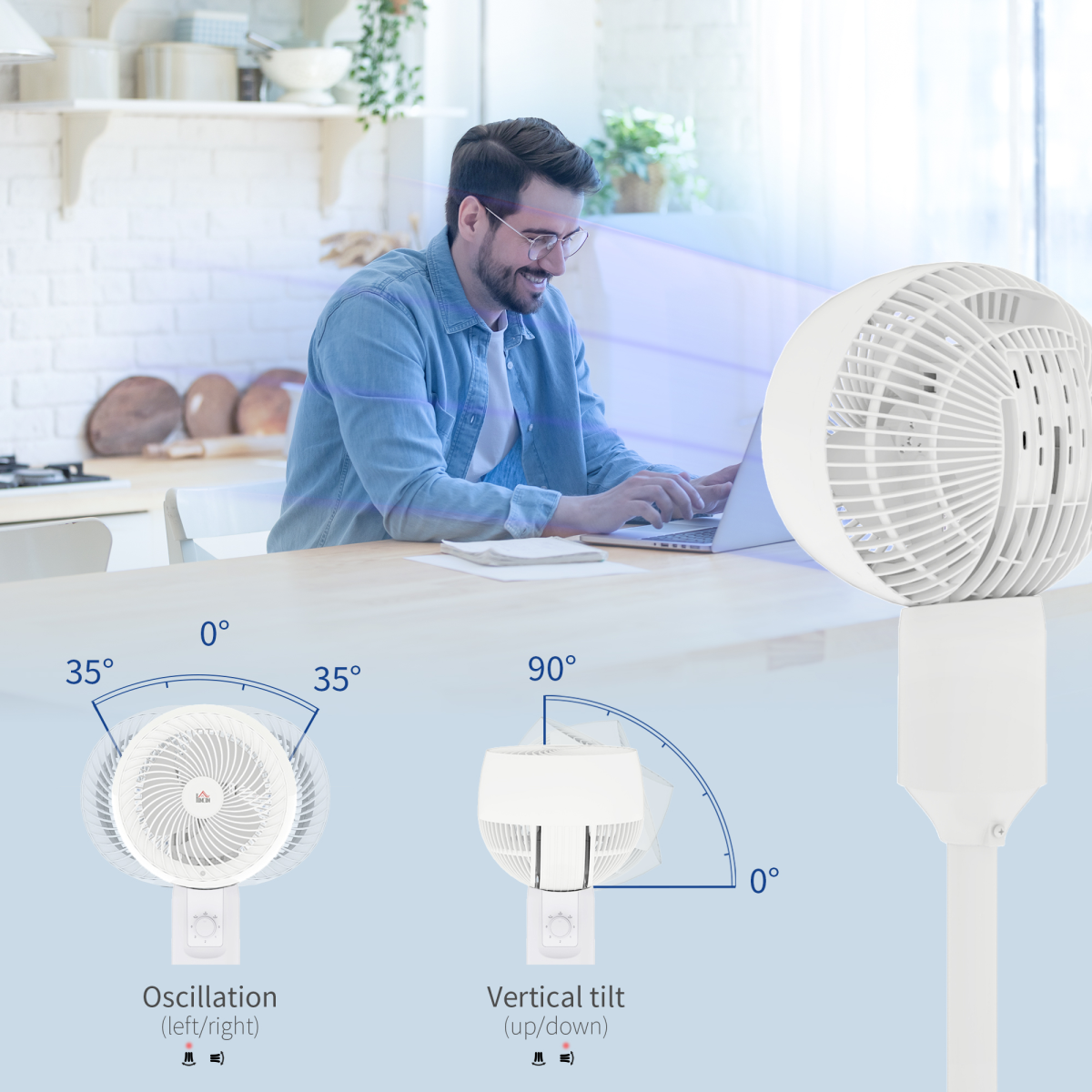 HOMCOM 9” Air Circulator Fan, 70° Oscillation, 3 Speeds, Carry Handle, White (45W)