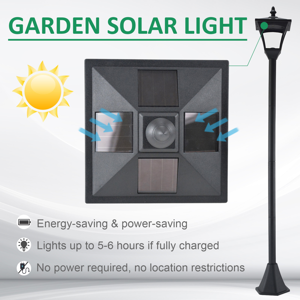 1.2M Dimmable Solar Post Light Outdoor Garden LED Lantern, IP44, Black
