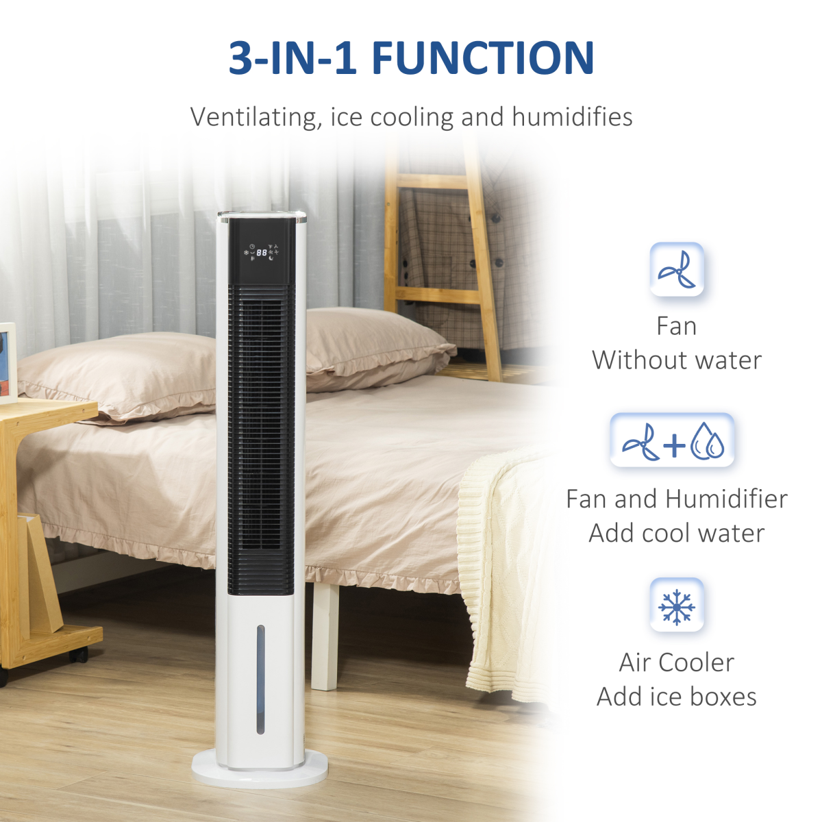 Quiet Evaporative Air Cooler with Humidifier & Ice Cooling Fan, White (HTML)