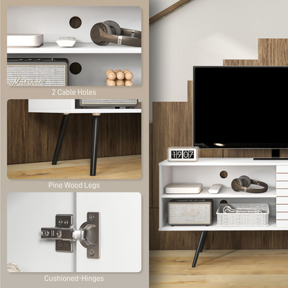 HOMCOM White TV Unit Cabinet for 65" TVs, Storage Shelves & Cable Holes