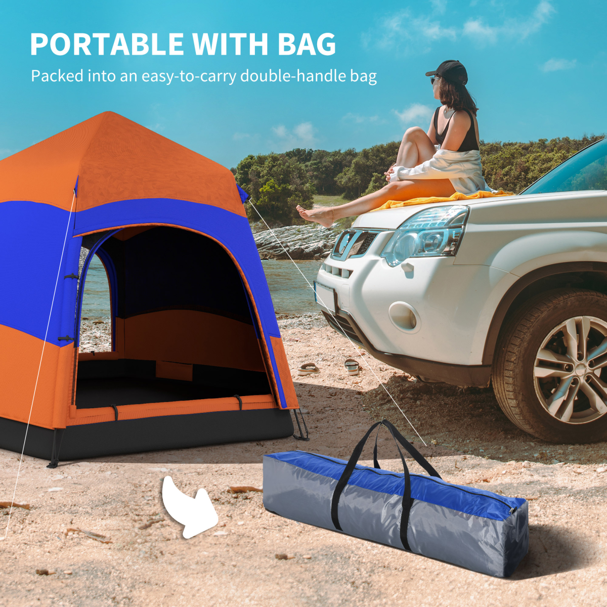 4-Person Pop-Up Hexagon Camping Tent, Portable Family Shelter with Stakes & Ropes