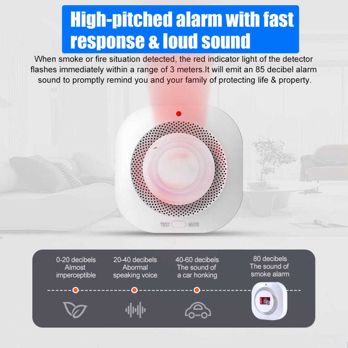 2-Pack Smoke Alarm Fire Protection Home Security System Smoke Detector