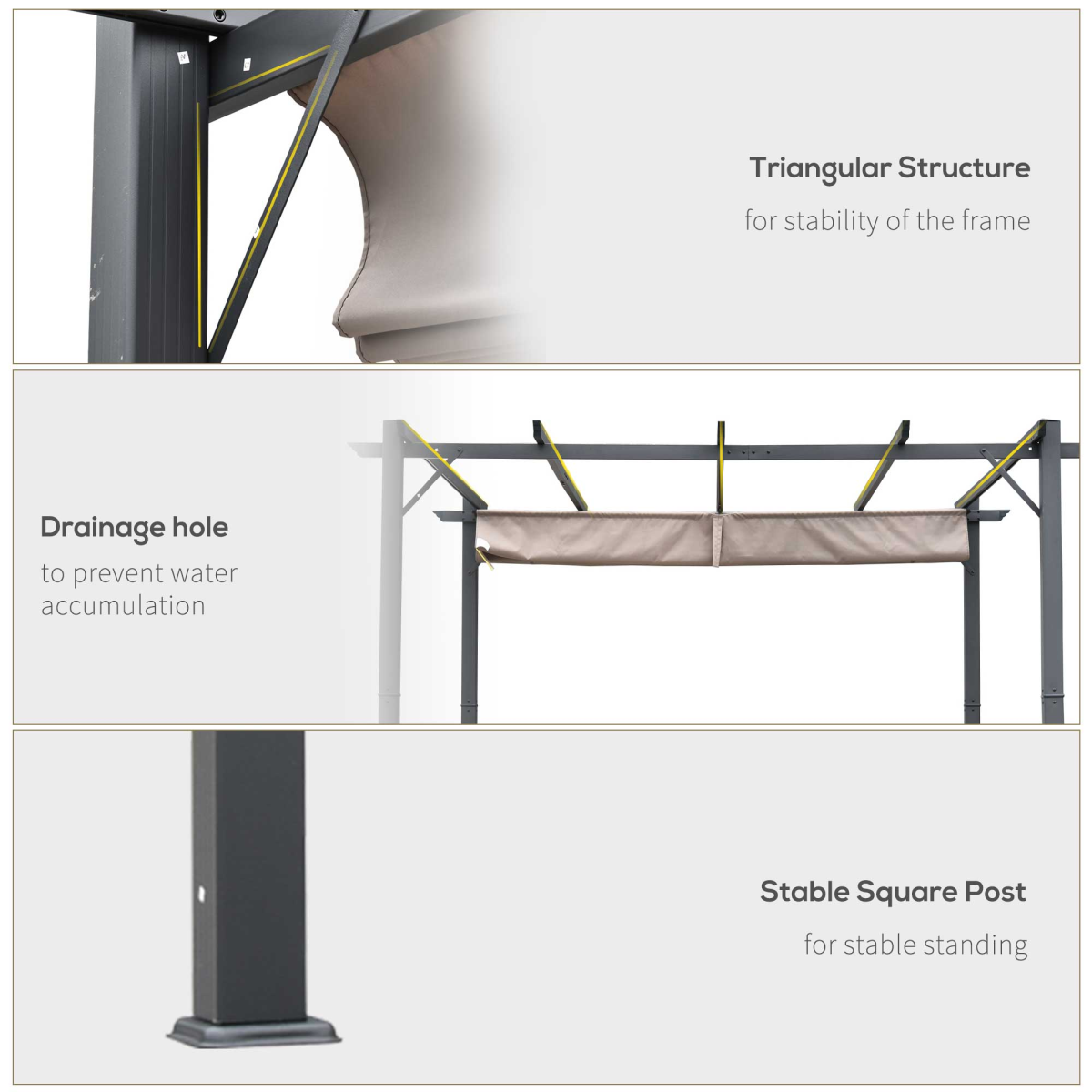 3x3m Pergola Awning Canopy, Brown/Black - Weatherproof Outdoor Cover