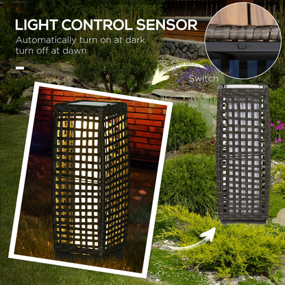 Outsunny Solar Rattan Lantern Outdoor, Warm White LED, Auto On/Off, IP44