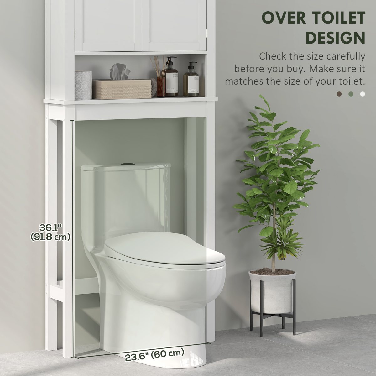 HOMCOM 3-Tier Over Toilet Storage Cabinet with Adjustable Shelves, White