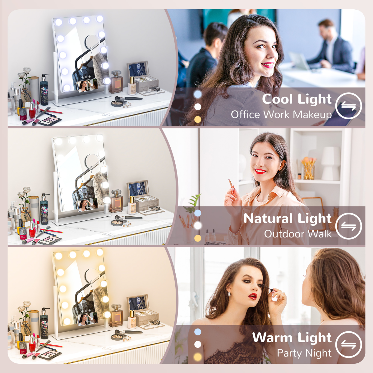 HOMCOM Hollywood LED Makeup Mirror with Magnifier, 3 Lighting Modes & USB Port