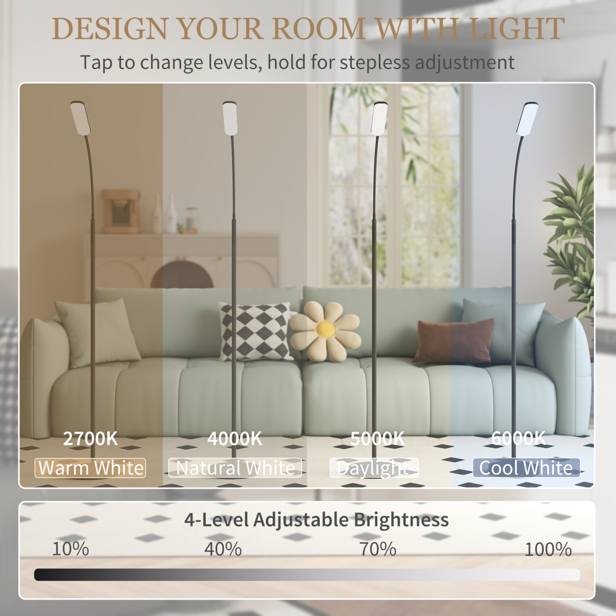 HOMCOM LED Floor Lamp, Black, Magnetic Remote, 5 Modes, 4 Brightness & Timer