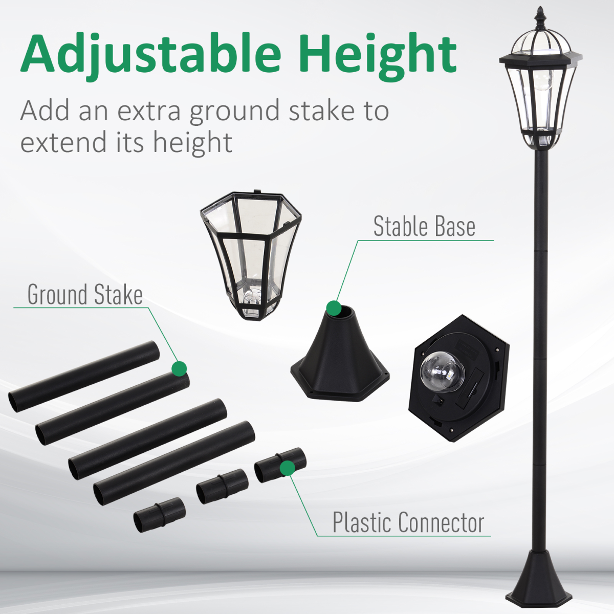 2-Pack Solar LED Garden Post Lights Adjustable Height UV Sensor Lantern, Black