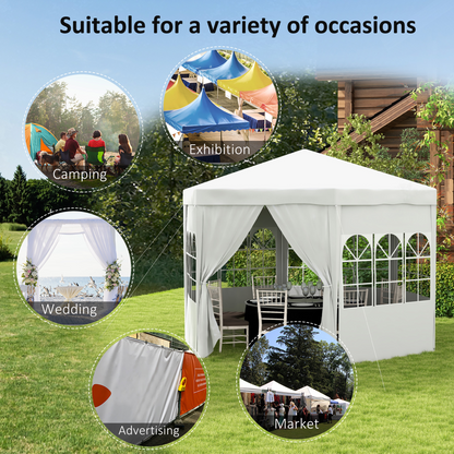 Outsunny 3.9m Outdoor Gazebo Party Tent w/ Removable Side Walls, 6 Panels, White