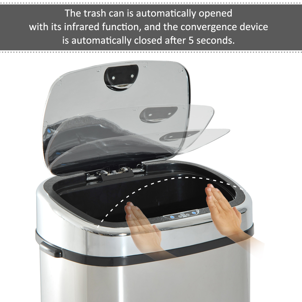 68L Touchless Sensor Bin Stainless Steel Automatic Dustbin, 20–35cm, Silver