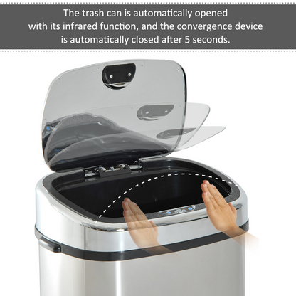68L Touchless Sensor Bin Stainless Steel Automatic Dustbin, 20–35cm, Silver
