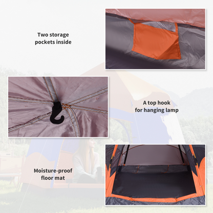 4-Person Pop-Up Hexagon Camping Tent, Portable Family Shelter with Stakes & Ropes