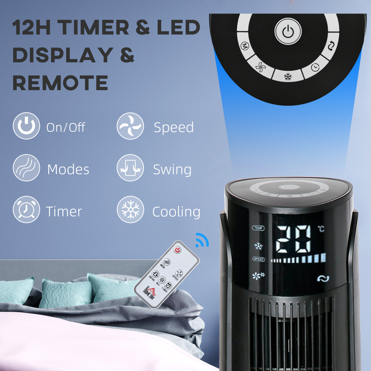 Quiet Air Cooler Evaporative Ice Cooling Tower Fan for Bedroom, Black - HTML
