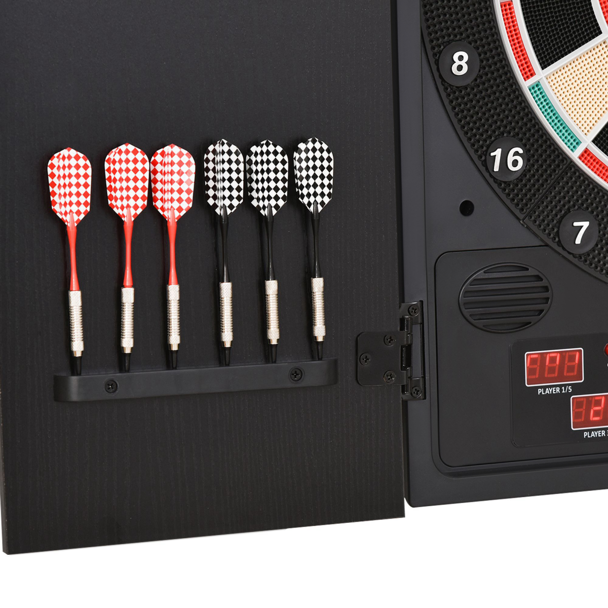 LED Electronic Dartboard with Digital Scoreboard, 27 Games & Storage Cabinet