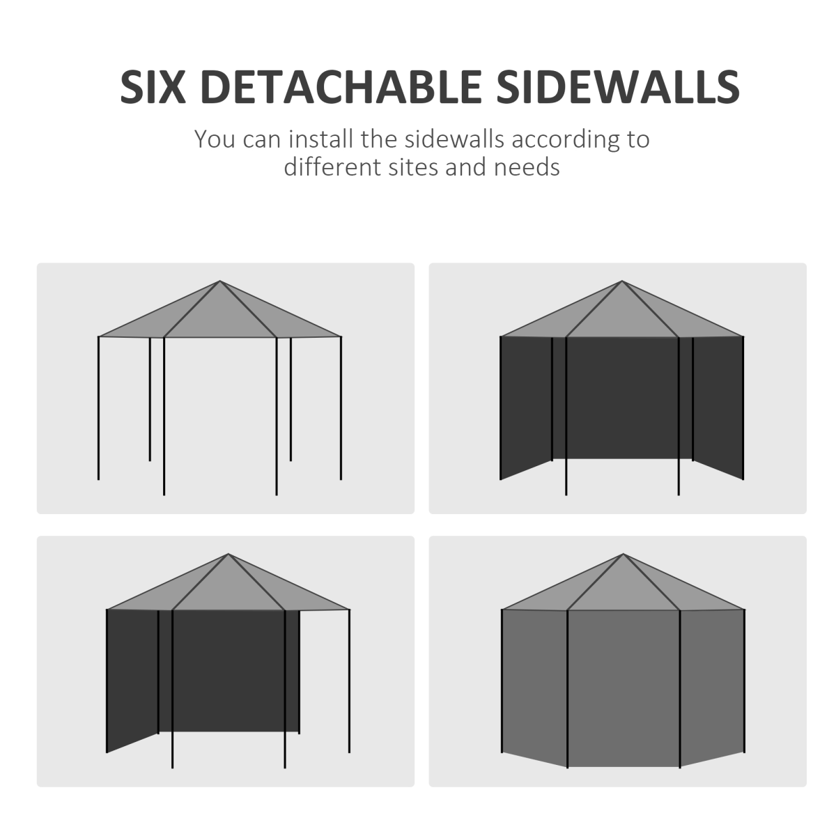 Outsunny 3.9m Outdoor Gazebo Party Tent w/ Removable Side Walls, 6 Panels, White