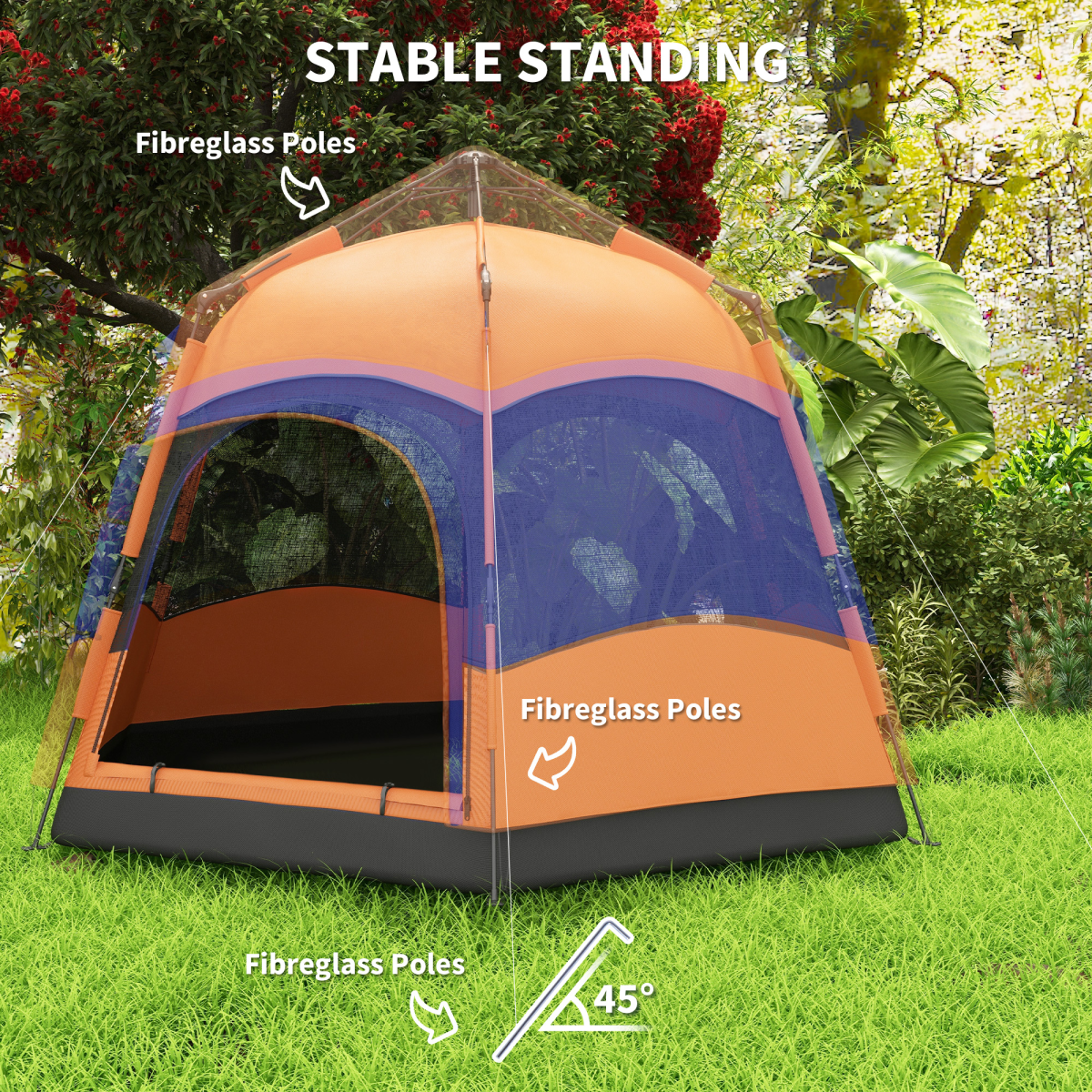 4-Person Pop-Up Hexagon Camping Tent, Portable Family Shelter with Stakes & Ropes