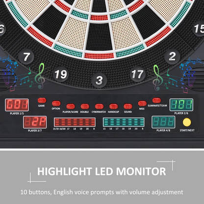 LED Electronic Dartboard with Digital Scoreboard, 27 Games & Storage Cabinet