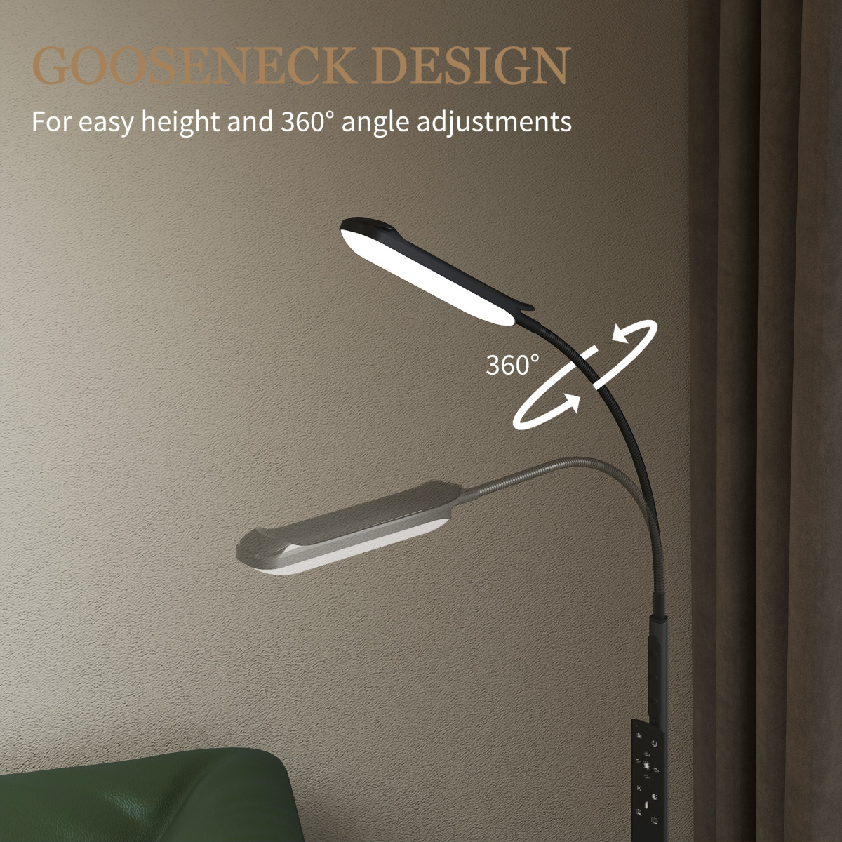 HOMCOM LED Floor Lamp, Black, Magnetic Remote, 5 Modes, 4 Brightness & Timer