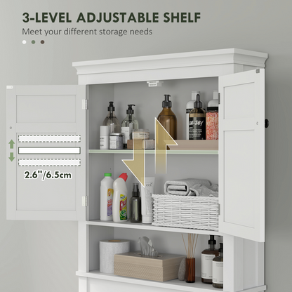 HOMCOM 3-Tier Over Toilet Storage Cabinet with Adjustable Shelves, White