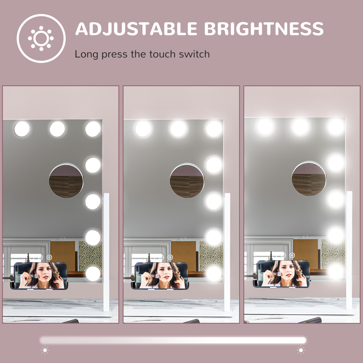 HOMCOM Hollywood LED Makeup Mirror with Magnifier, 3 Lighting Modes & USB Port