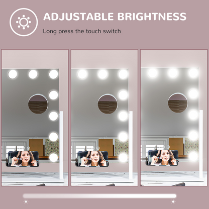 HOMCOM Hollywood LED Makeup Mirror with Magnifier, 3 Lighting Modes & USB Port