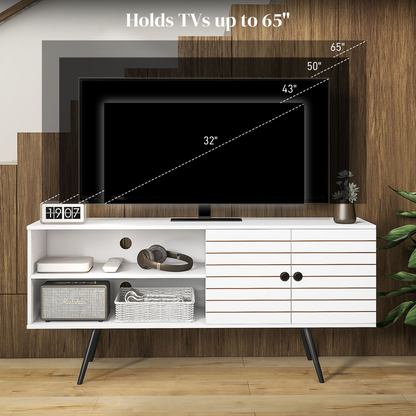 HOMCOM White TV Unit Cabinet for 65" TVs, Storage Shelves & Cable Holes
