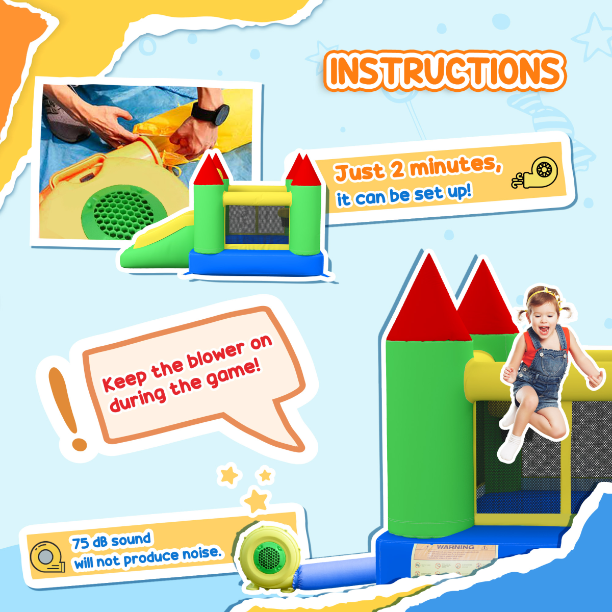 HOMCOM Inflatable Bouncy Castle with Slide & Mesh Net, Kids Jumping 3-10Y (300x180x160cm)