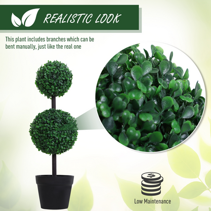 Set of 2 Artificial Boxwood Ball Topiary Trees in Green, PE Plants
