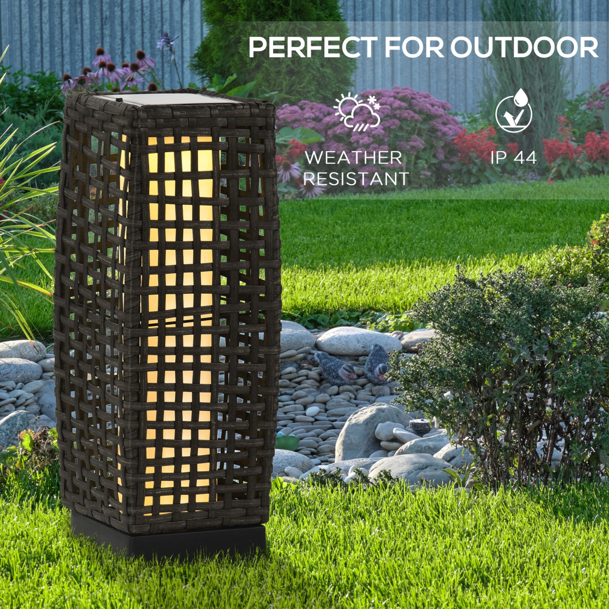 Outsunny Solar Rattan Lantern Outdoor, Warm White LED, Auto On/Off, IP44