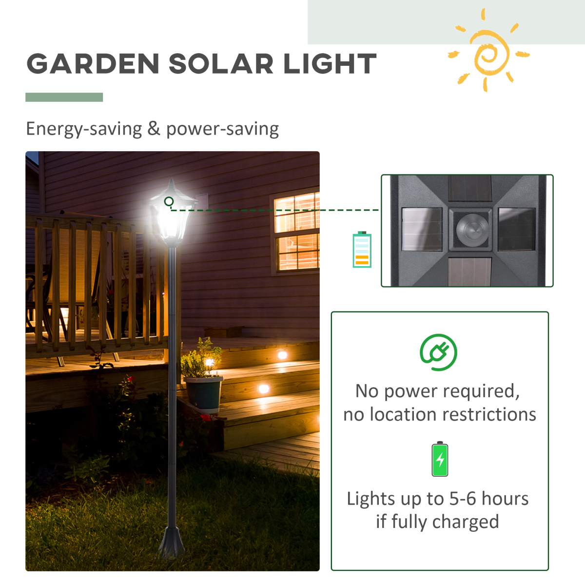 1.2M Dimmable Solar Post Light Outdoor Garden LED Lantern, IP44, Black