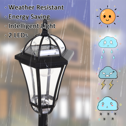 2-Pack Solar LED Garden Post Lights Adjustable Height UV Sensor Lantern, Black
