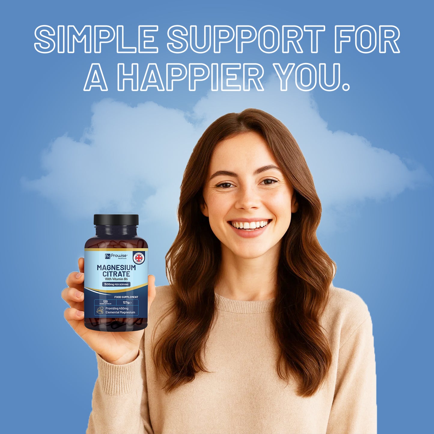 Magnesium Citrate 1500mg with Vitamin B6 | 120 Vegan Capsules (450mg Mg)