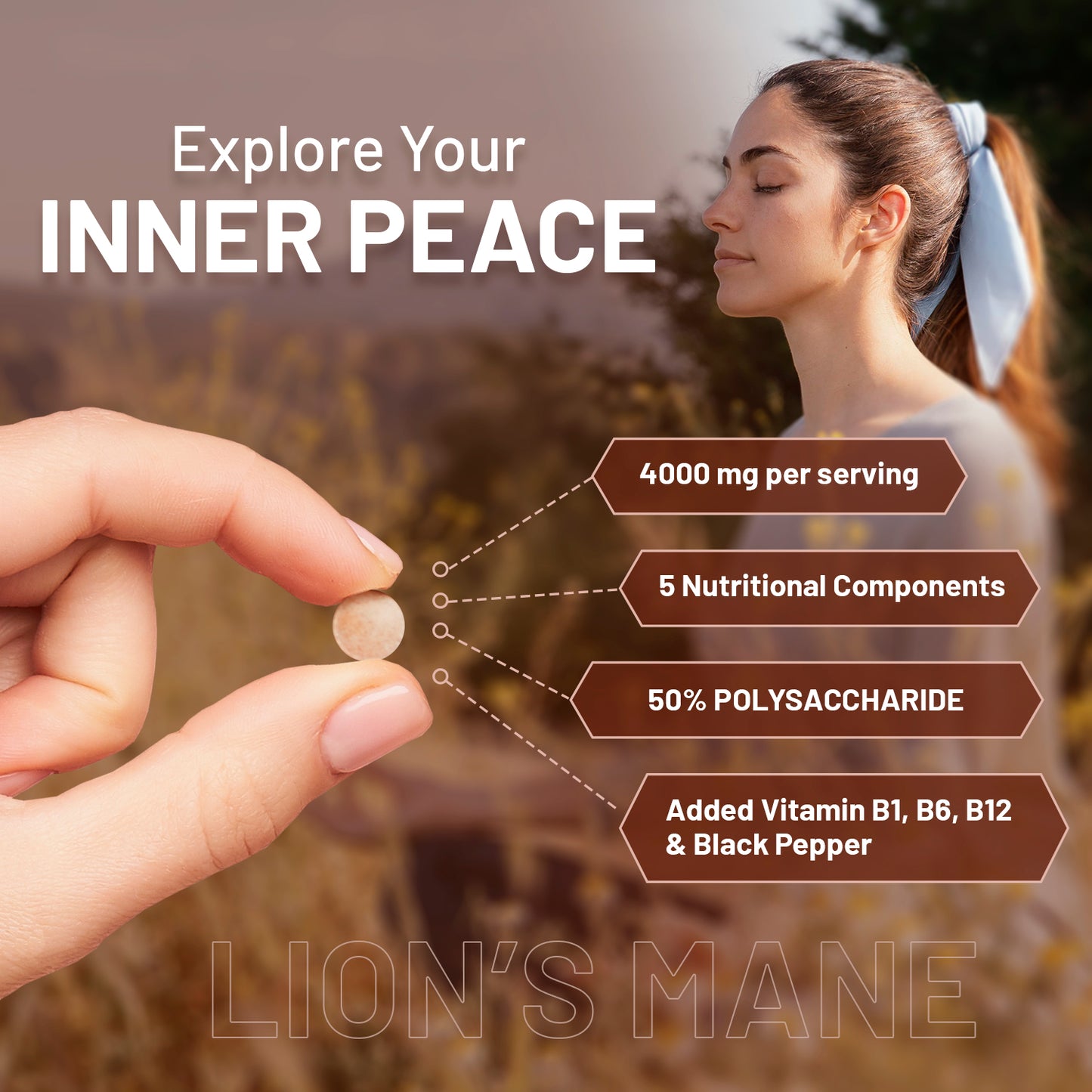 Lion’s Mane Mushroom 4000mg 15:1 Extract with B Vitamins & Black Pepper