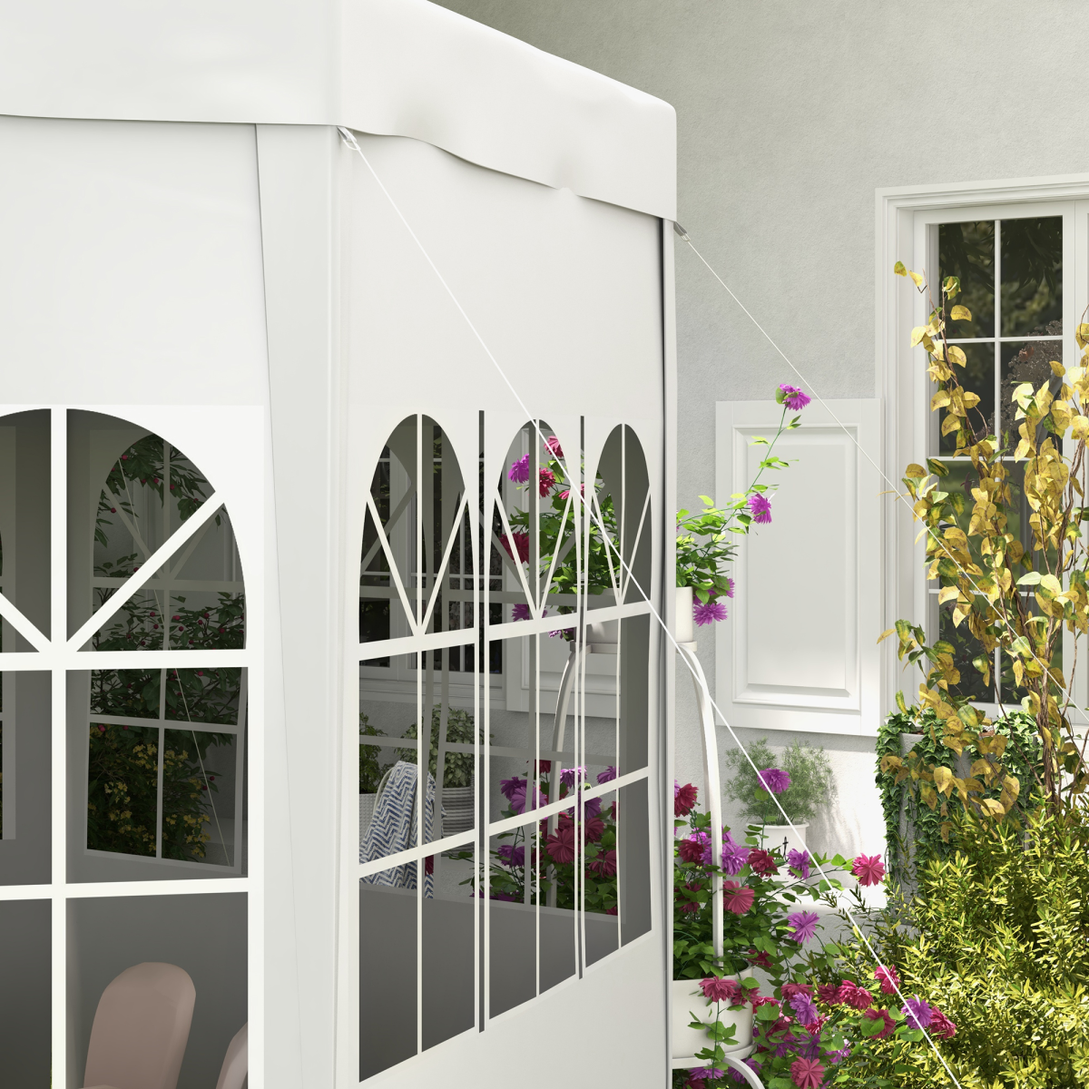 Outsunny 3.9m Outdoor Gazebo Party Tent w/ Removable Side Walls, 6 Panels, White