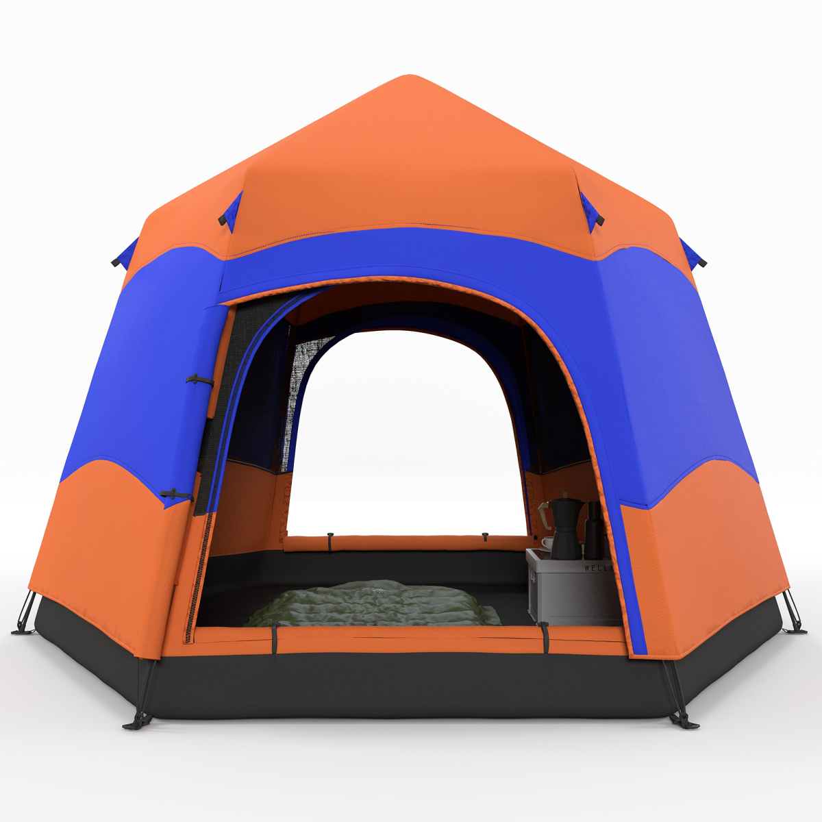 4-Person Pop-Up Hexagon Camping Tent, Portable Family Shelter with Stakes & Ropes