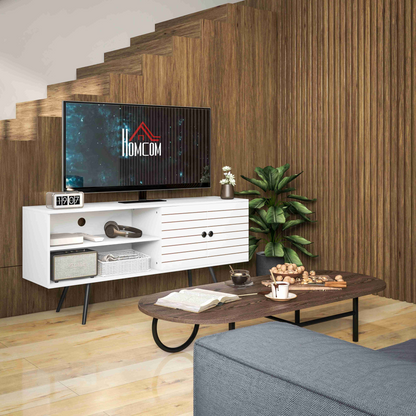 HOMCOM White TV Unit Cabinet for 65" TVs, Storage Shelves & Cable Holes