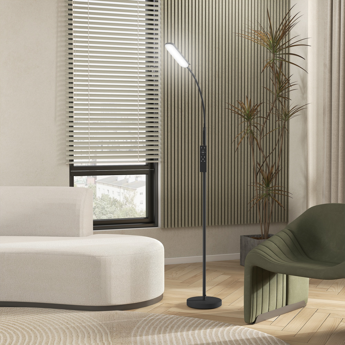 HOMCOM LED Floor Lamp, Black, Magnetic Remote, 5 Modes, 4 Brightness & Timer