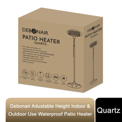 Debonair Adjustable Height Waterproof Quartz Patio Heater for Indoor/Outdoor Use