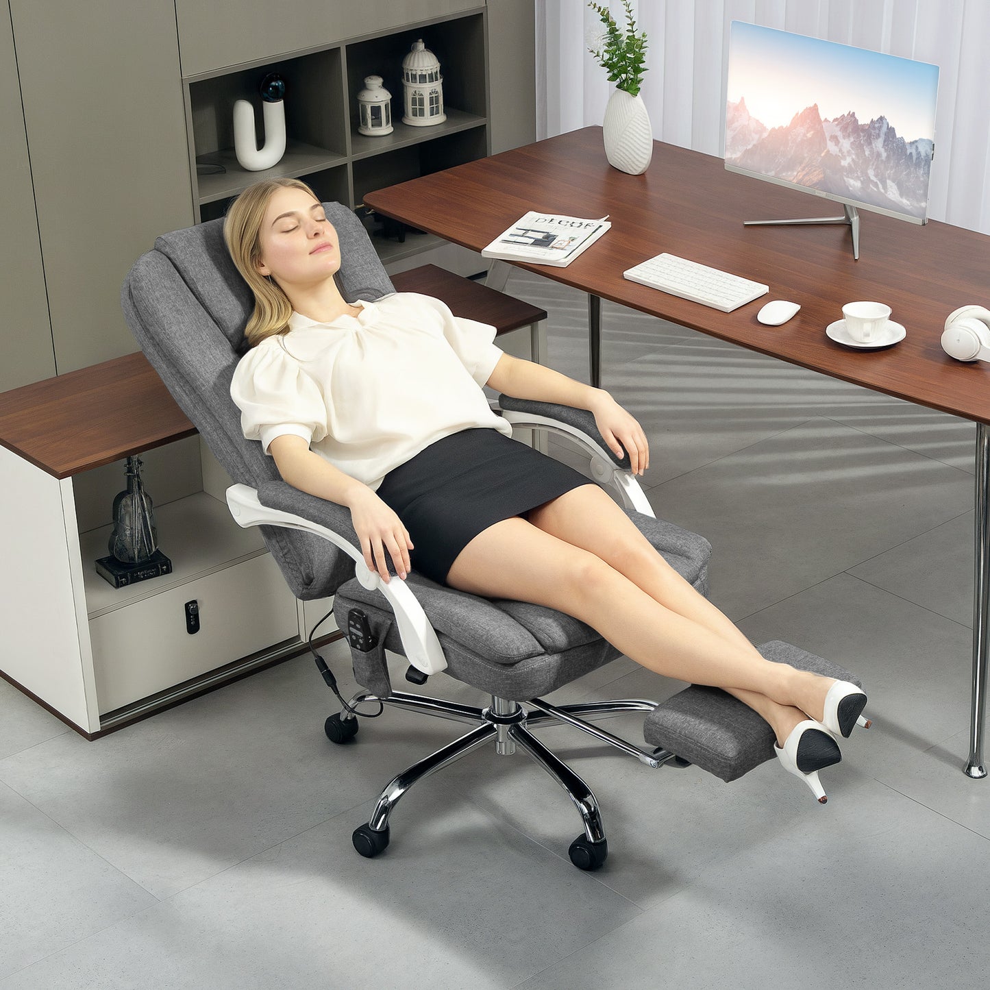 Heat Massage Recliner Chair with 6-Point Vibration, 8 Modes & 135° Lounge Grey