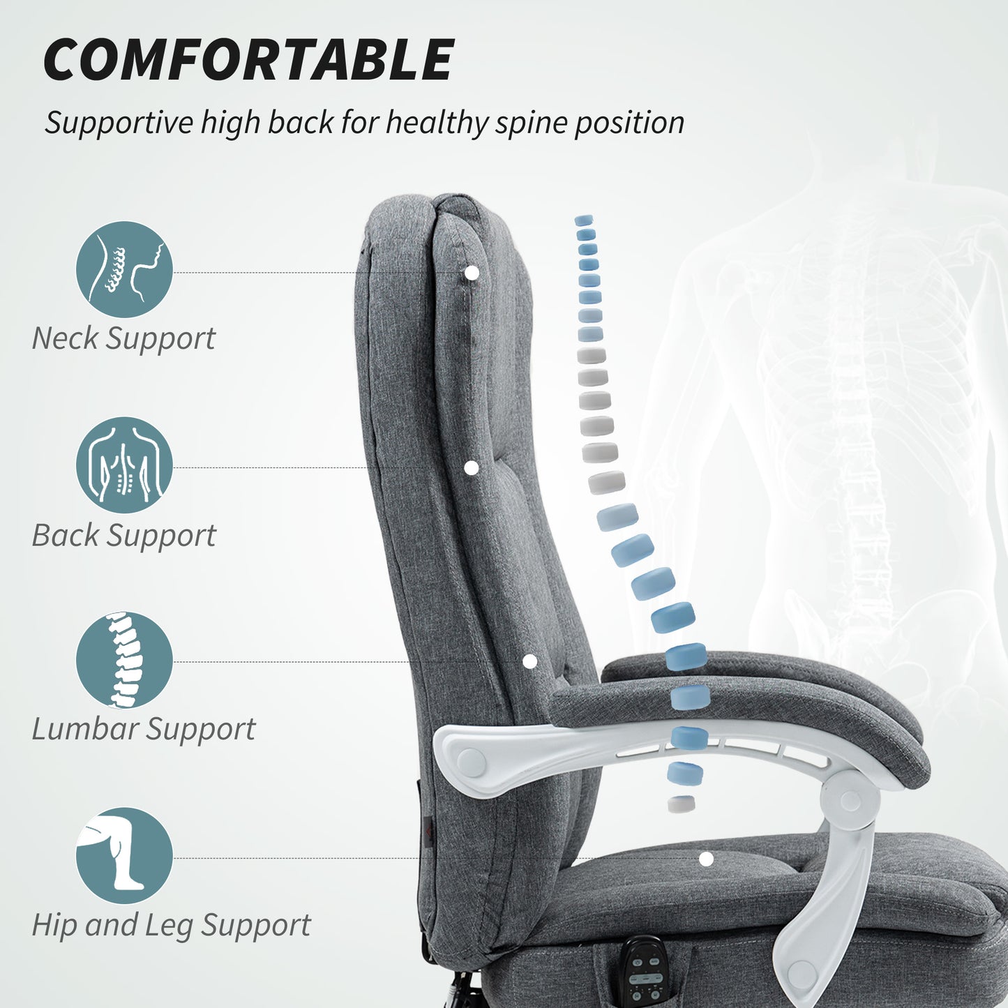 Heat Massage Recliner Chair with 6-Point Vibration, 8 Modes & 135° Lounge Grey
