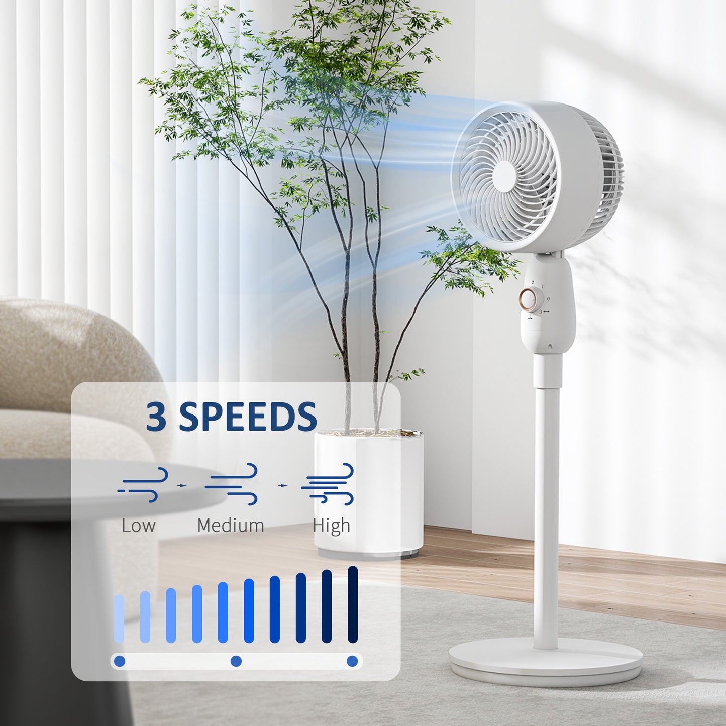White Oscillating Air Circulator Fan with 3 Speeds for Cooling & Ventilation