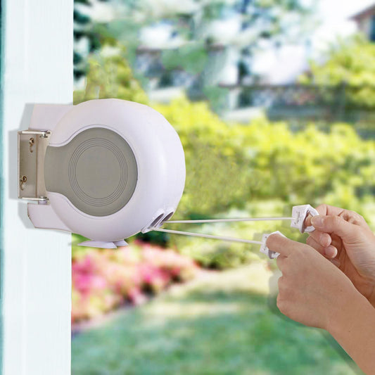26M Retractable Washing Line in White, Heavy-Duty Outdoor Clothesline