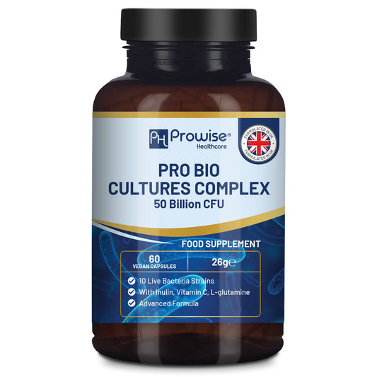 Pro Bio Cultures Complex Probiotics & Prebiotics with Inulin, L-Glutamine & Vit C (60 Caps)